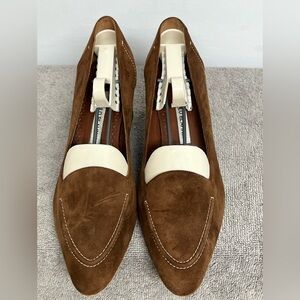 Manolo Blahnik Acorda Brown Suede Block Heels Size 37.5 US 7.5 Handmade in Italy